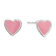 925 Sterling Silver Baby Pink Heart Enamel Stud Earrings Push-back Sleeper Studs