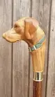Hand-Carved Dog Head Walking Cane – Wooden Walking Stick with Brass Collar...