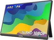 ARZOPA Portable Monitor Kickstand, 14.0" Ultra Slim Portable Laptop Monitor FHD 1080P External Display with Dual Speakers Second Screen for Laptop PC Phone Xbox PS4/5 Switch - A1S