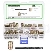 50Pcs Threaded Inserts, 1/4"-20x19/32" Headless Hex Socket Drive Nut Inserts