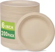 GreenWorks 200 Count 6� Small Compostable Dessert Plates, Heavy-duty Unbleached