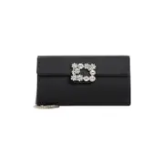 [Roger Vivier] Roger Vivier-Black Envelope Flap Flower Buckle Silk Handbag-Donna OS OS