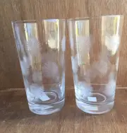 NEW CRATE AND BARREL SET 2 Highball Drinking Glasses CUT FROST SNOWFLAKES 20 oz