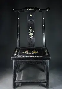 在飛比找Yahoo!奇摩拍賣優惠-珍藏黑檀木鑲貝花鳥圖靠背椅整制作技藝高超，裝飾獨，紋飾生動逼