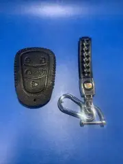 1x Leather Car Key Fob Case Holder Cover, 1x Keychain | For Cadillac