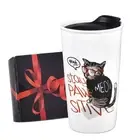 Ceramic Travel Coffee Mug, Reusable White Mug Unique To Go Coffee Cup with Sp...