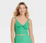 Universal Thread Womens Size XL Linen Tie-Front Cropped Tank Top in Green 868
