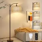 Arc Floor Lamp for Living Room Rattan Boho Floor Lamp with Remote Control,Dim...