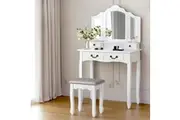 Artiss Dressing Table Stool Set Foldable Mirror White