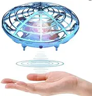 UFO Mini Drone Hand Operated Flying Gifts USB Rechargeable 360ｰRotating LED Lights Infrared Induction Interactive Gesture Control (Blue)