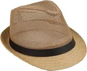 SUXINRY Hollowed Out Trilby Hat British Style Straw Weaving Hat Adult Trilby Hat r Spring Outdoor Hat for Adult Camel