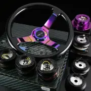 NRG 141H HUB+BLACK+NEO CHROME GEN2.8 QUICK RELEASE+3"DEEP WOOD STEERING WHEEL (for: Nissan)