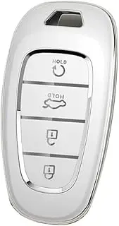 Key Fob Cover Fit for Hyundai Sonata Tucson Soft TPU Key Case Keychain Key Shell Box Holder Accessories 4 Button, White, 4 Button