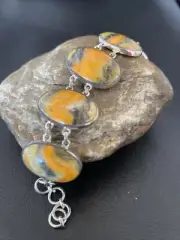 Bumble Bee Jasper Navajo Sterling Silver Link Bracelet 7.5" 10285