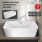 Acrylic Rectangular Back to Wall Bathtub Gloss White Bath Tub w/ Pop up Waste