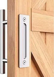 EaseLife 12" Stainless Steel Sliding Barn Door Handles and Pulls Flush Hardware Set, Double Sided, Brushed Finish, Easy Install