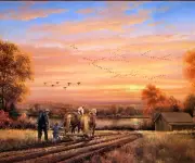 Blanket Farmer Daughter Plowing Sunrise Fleece Throw 50x60 farmer rancher geese