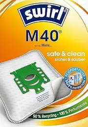 [Swirl] M 40 MicroPor Plus Vacuum Cleaner Bag for Miele Classic C1, Complete C2,C3 and More Vacuum Cleaners, Lockable Holding Plate, 10 Bags + 2 Filters