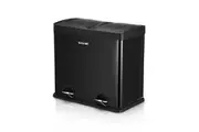 48L Rubbish Bin Dual Compartment Pedal Recycling Trashcan Kitchen Waste Garbage Household Stepbin Coated Steel Black