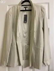 NWT $ 358 Eileen Fisher Bone Polished Ramie Stretch Hi Collar Jacket 22W 24W