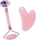 Jade Roller and Gua Sha Stone Massage Tool Set, Natural Rose Quartz Jade Face Ro