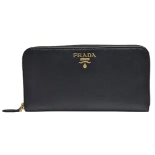 【PRADA 普拉達】SAFFIANO經典金色立體浮雕LOGO防刮牛皮拉鍊長夾(黑1ML506-SAFFIANO METAL-NERO)