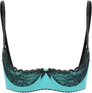 [Vxuxlje] Women's Floral Lace Half Cup Bra Spaghetti Straps Underwired Push Up Balconette Brassiere