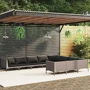 10 Piece Garden Lounge Set with Cushions Poly Rattan Dark Grey, Furniture Sets, Patio Furniture
