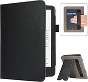 [Caweet] Case for Kindle Paperwhite 12th Generation and Kindle Colorsoft Signature Edition 7 Inch 2024 Release, Premium PU Leather Foldable Stand Protective Cover with Card Slot and Hand Strap, Black