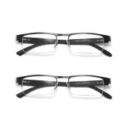 2 Pair Mens Metal Half Frame Rectangle Reading Glasses Spring Hinge Slim Readers