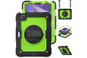 iPad Air 4th/5th Gen 10.9 inch Shockproof Case with Screen Protector Hand Strap Stand & Shoulder Strap-Green&Black