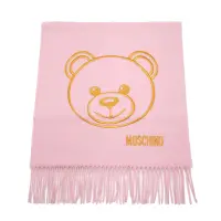 在飛比找Yahoo奇摩購物中心優惠-MOSCHINO 泰迪熊臉純羊毛寬版流蘇圍巾(008 粉紅)