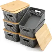 Storage Bins with Bamboo Lids Plastic Lidded Storage Container Storage Baskets f