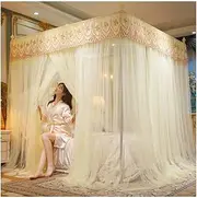 4 Pole Corner Canopy Mosquito Net Lace Square Bed Curtain for Large Space Room Decoration with Stand (Color : Blue, Size : 120*200cm) (Yellow: 180*200cm)