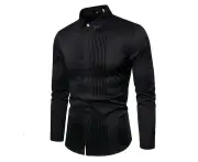 Men's Shirt Formal Dress Shirt Pleated Long Sleeve Button Down Shirts-black