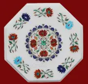 Floral Art Office Side Table with Luxurious Look Octagon Marble Coffee Table Top