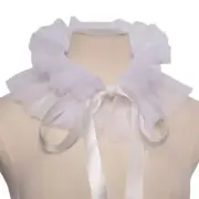 Unisex Mesh Tiered Ruffled False Collar Ribbon Tie Chokers Shawl Wrap Neck Ruff