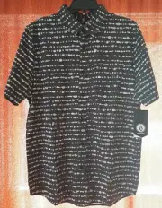 NEW Vintage Volcom Button Up Shirt Short Sleeve Geometric space Pattern (LARGE)