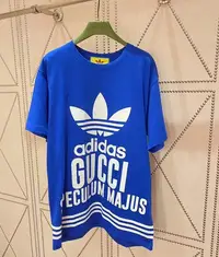在飛比找Yahoo!奇摩拍賣優惠-Gucci  Adidas聯名款 短袖T恤  淺藍色 男女同