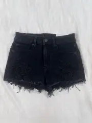 NWT American Eagle Black Shorts Lace On Front Next Level Stretch Hi Rise Size 2