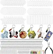 Tanstic 211Pcs Acrylic Keychain Blanks Kit, Including Clear Acrylic Blanks, Tassels, Jump Rings, Keychain O-Rings, Lobster Claw Clasps with D Ring, Needle Nose Pliers for DIY Keychain Vinyl Projects