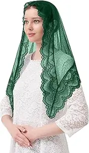 [Leimandy] Triangle Chapel Veil Green Veil Catholic Church Veil for Women Catholic Lace Chapel Veils Mass Veil with Dots V98