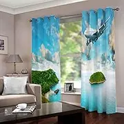 Kids Room Darkening Curtain 2 Panels W46 x L54 Aircraft Print Blackout Curtains for Boys and Girls Bedroom Thermal 3D Blackout Drapes for Children Energy Efficient Window Treatment