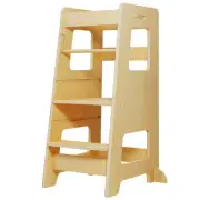 Natural Wood Kid Step Stool Adjustable Kitchen Helper for Children