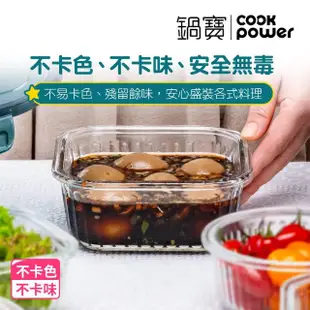 【CookPower 鍋寶】耐熱玻璃豎條紋防滑保鮮盒綜合5入組