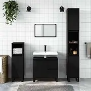 Modern Black Bathroom Cabinet 65x33x60 cm, Engineered Wood with Ample Storage, Industrial Style Iron Feet, Multipurpose and Space-Saving