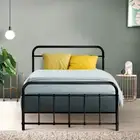 Metal Bed Frame King Single Size Mattress Base Platform Metal Tube Slat Black