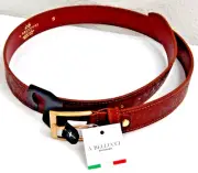 A. Bellucci ITALY Women Belt Moro Embossed Printed Leather Gold Buckle S, M, L