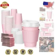 Versatile 12 oz Pink Paper Coffee Cups with Leakproof Lids & Insulated Sleeves