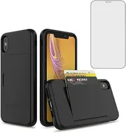 Asuwish Phone Case for iPhone Xs X 10 10s with Tempered Glass Screen Protector Cover and Credit Card Holder Stand Slim Hybrid Cell iPhoneX iPhoneXs iPhone10 i PhoneX SX 10x 10xs X’s Women Men Black